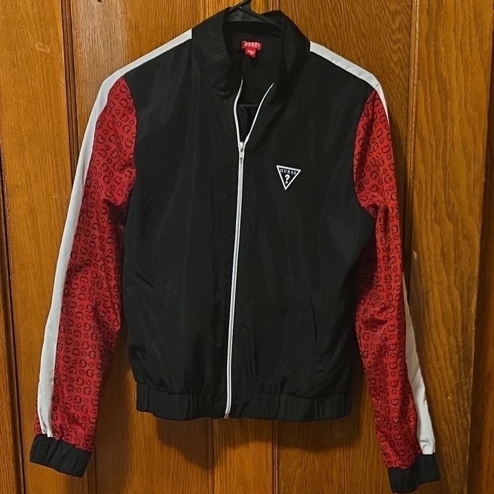Guess Woman's Black and Red Varsity Jacket